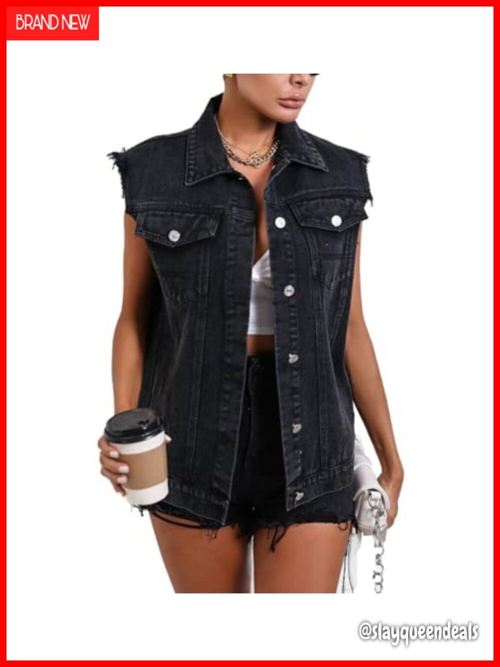 Sleeveless Denim Vest Button Down Jean Jacket with Pockets
